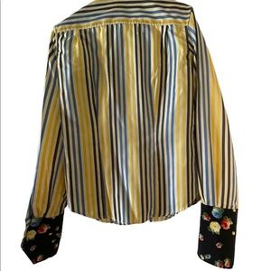 Blue and yellow striped Paul smith blouse with floral sleeves